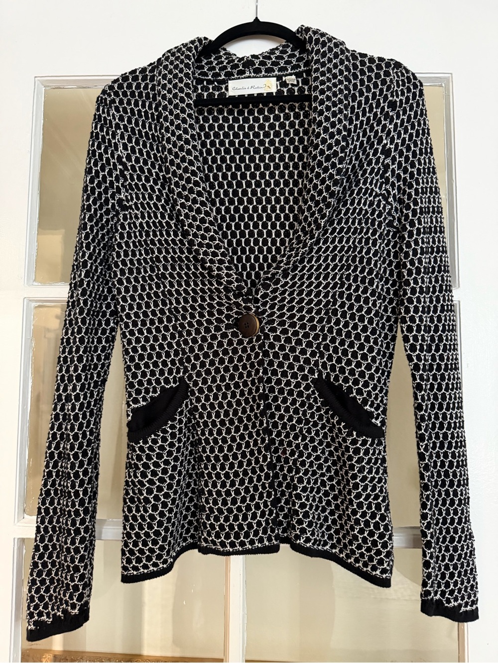 Cynthia Steffe Black & White Patterned Knit Blazer